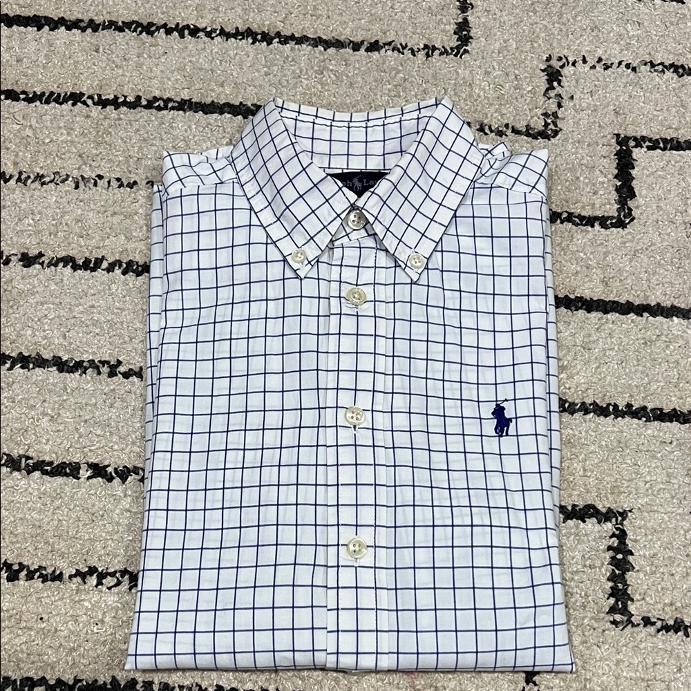 Polo by Ralph Lauren White Button-Down Shirt with Navy Windowpane 10-12th